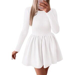 Women's Long Sleeve Mini Dresses White